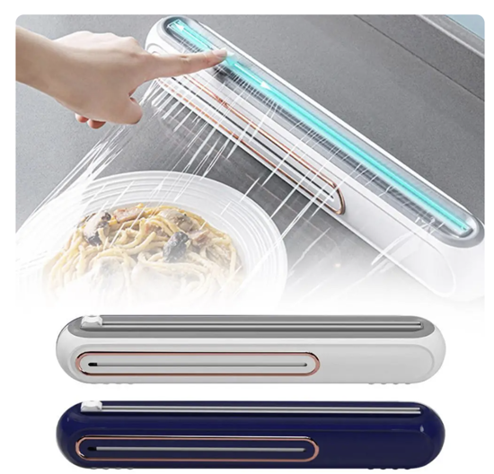 Poza cu Set Dispenser folie alimentara cu lama de taiere, magnet, ventuze de fixare, si folie inclusa 38x6x5cm, alb,albastru