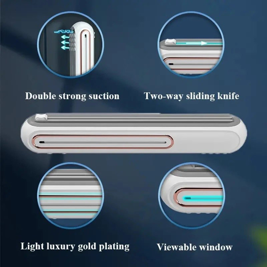 Poza cu Set Dispenser folie alimentara cu lama de taiere, magnet, ventuze de fixare, si folie inclusa 38x6x5cm, alb,albastru