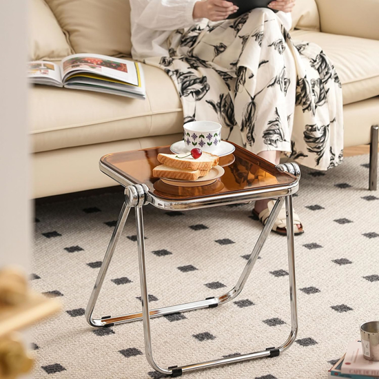 Poza cu Masuta de cafea pliabila din acril, moderna, pentru canapea birou mic, noptiere, sufragerie, terasa, 40×35cm, orange