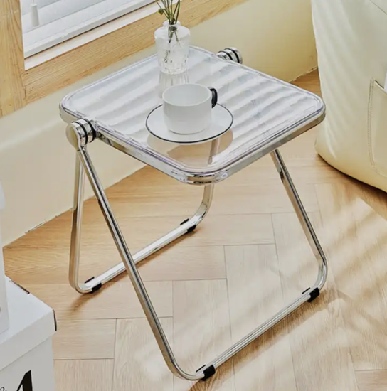 Poza cu Masuta de cafea pliabila din acril, moderna, pentru canapea birou mic, noptiere, sufragerie, terasa, 40×35cm, transparent