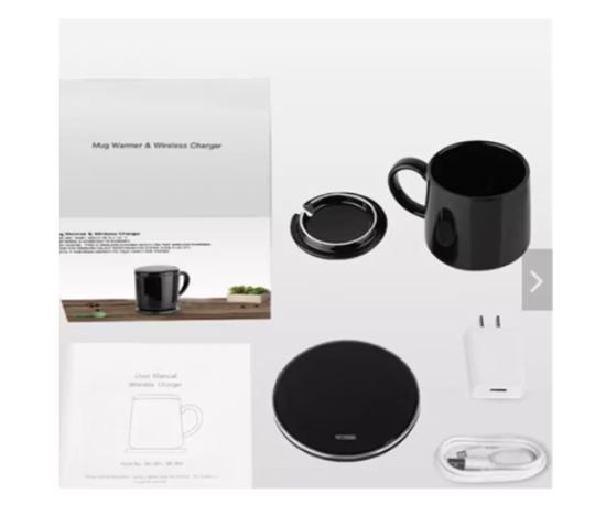 Poza cu Set Incarcator wireless 2 in 1 Qi fast charge inteligent cu cana si incalzire wireless, negru, 18W, pentru iPhone 14, 13, 12, 11