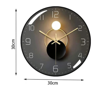 Ceas de perete, Mecanism silentios, 30 cm, Negru, QW1