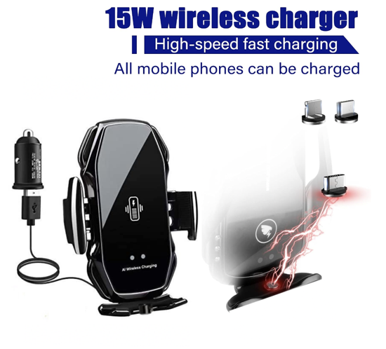 Poza cu Set 3 buc, Incarcator auto suport fast wireless chargers 15W, Automatic sensor, universal, Samsung, IPhone, xiaomi,huawei,oppo