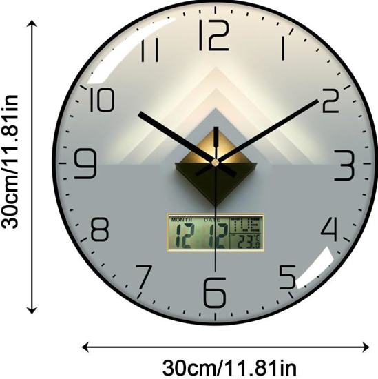 Poza cu Ceas de perete, Mecanism silentios, 30 cm, calendar cu zi si data, afisaj cu LED pentru temperatura, negru