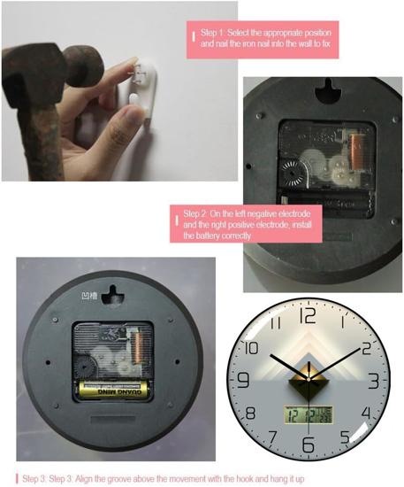 Poza cu Ceas de perete, Mecanism silentios, 30 cm, calendar cu zi si data, afisaj cu LED pentru temperatura, negru