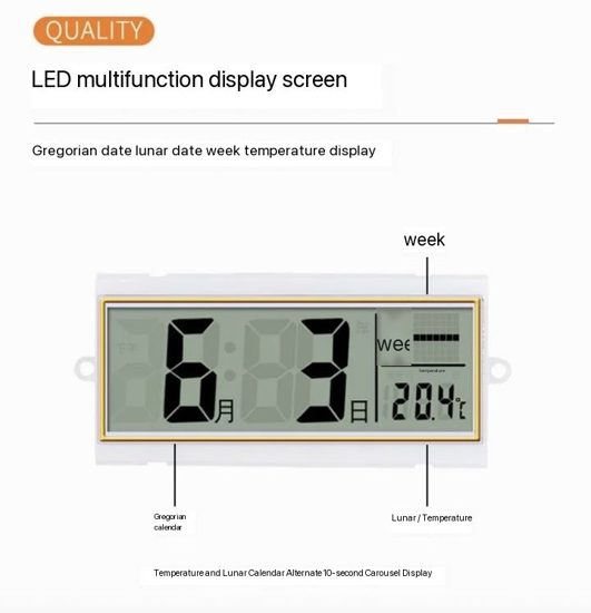 Poza cu Ceas de perete, Mecanism silentios, 30 cm, calendar cu zi si data, afisaj cu LED pentru temperatura, negru