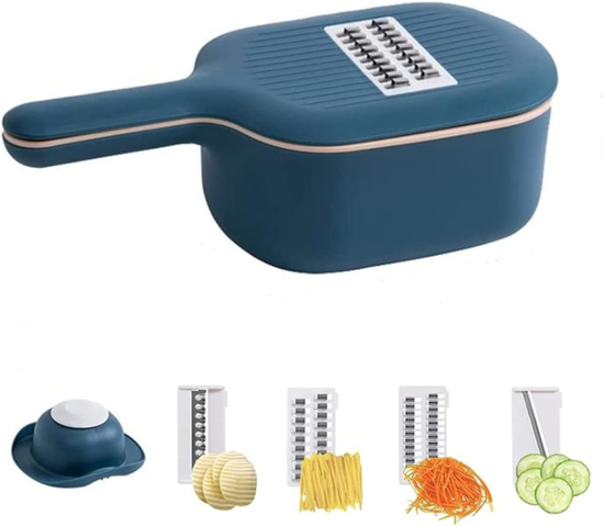 Poza cu Feliator de legume 4in1 multifunctional, 4 taieturi diferite, lame de inox, ABS, Recipient stocare
