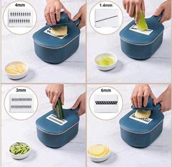 Poza cu Feliator de legume 4in1 multifunctional, 4 taieturi diferite, lame de inox, ABS, Recipient stocare