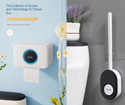 Imagine Set Perie silicon pentru toaleta cu suport hartie igienica cu raft de depozitare dispenser, 3 buc aromatherapie parfumat