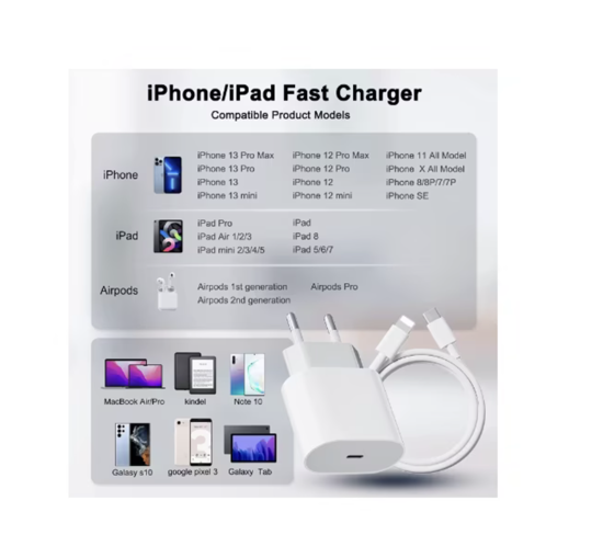 Poza cu Pachet 4 buc Incarcator Fast Charge 20W usb C, pentru iPhone 15pro, 14, 13 12 Pro Max, 1 Cablu de date USB-C - C, 60w, USB-C Lightning, 37w, Adaptor auto USB-C, 20W