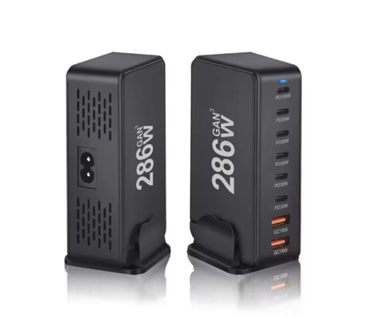Poza cu Statie de incarcare 268W GaN 8 Porturi QC2.0, QC3.0, PD, PD 3.0 Incarcare rapida USB Type-C pentru Smartphone, MacBook Pro, Laptop, iPad, Samsung Galaxy, iPhone, QUANDES®, negru