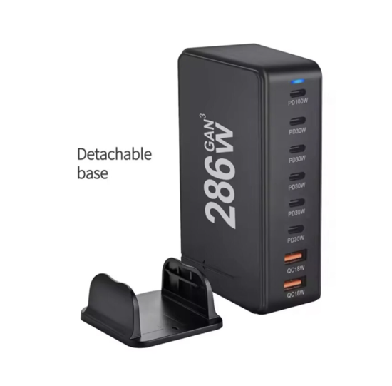 Poza cu Statie de incarcare 268W GaN 8 Porturi QC2.0, QC3.0, PD, PD 3.0 Incarcare rapida USB Type-C pentru Smartphone, MacBook Pro, Laptop, iPad, Samsung Galaxy, iPhone, QUANDES®, negru