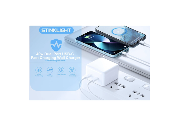 Poza cu Kit Incarcator Dual USB-C 40W Fast Charger, 2 Cablu date USB-C-C 60W, 1M, incarcator auto Dual USB-C-C 60W, Compatibil cu iPhone16, 16 pro max, QUANDES®