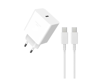 Imagine Set Incarcator super Fast Charge 55W GaN, PD usb C, pentru iPhone 16, 16 pro, 16 pro max, ipad pro, laptop macbook pro, 1 Cablu de date 1m USB-C - C 60w, alb