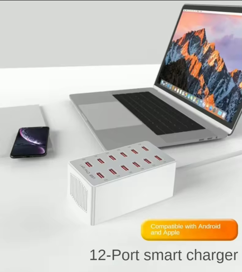 Poza cu Statie de incarcare fast 60W, smart, ventilator cu 12 porturi USB 5V 20A, QUANDES®