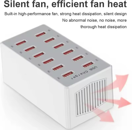 Poza cu Statie de incarcare fast 60W, smart, ventilator cu 12 porturi USB 5V 20A, QUANDES®