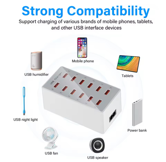 Poza cu Statie de incarcare fast 60W, smart, ventilator cu 12 porturi USB 5V 20A, QUANDES®