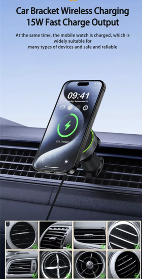 Poza cu 2 in 1 Incarcator Suport pentru masina wireless magnetic 15w incarcare rapida pentru Apple Watch IWatch 8 7 6 iPhone 16 15 14 13 12 Pro Max