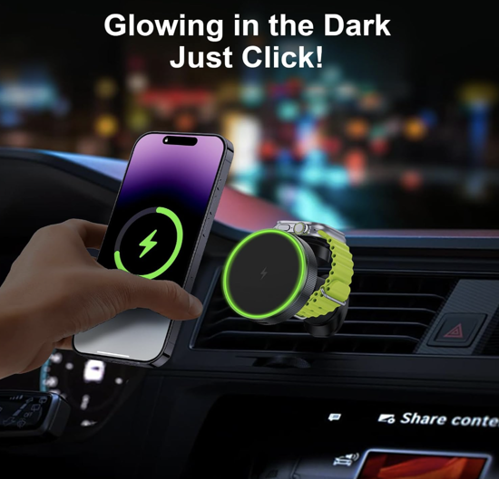 Poza cu 2 in 1 Incarcator Suport pentru masina wireless magnetic 15w incarcare rapida pentru Apple Watch IWatch 8 7 6 iPhone 16 15 14 13 12 Pro Max