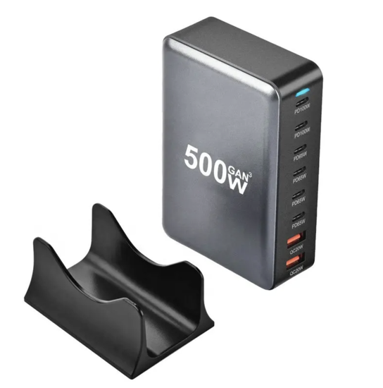 Poza cu Statie de Incarcare Rapida 500W GaN III 8-in-1 QUANDES®, 6 USB-C PD 100W, 65W & 2 USB-A, Compatibila cu Laptop, MacBook, iPhone 16/15/14/13 si Multe Alte Dispozitive Android S24/S23/s22 Portabila