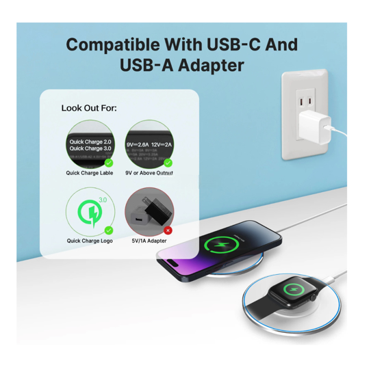 Poza cu Kit 3 in 1 wireless charger slim pad 15w fast charger, incarcator 25w Pd pentru iPhone 16, 15, 15 Pro Max Apple Watch Airpods, negru