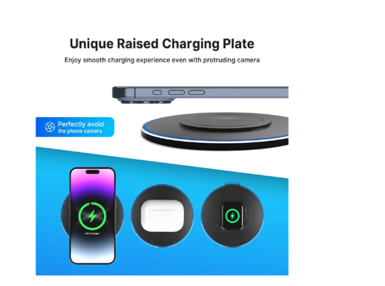 Poza cu Kit 3 in 1 wireless charger slim pad 15w fast charger, incarcator 25w Pd pentru iPhone 16, 15, 15 Pro Max Apple Watch Airpods, negru
