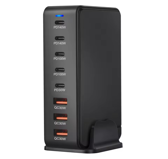 Poza cu Statie de Incarcare Rapida 600W GaN III 8-in-1 QUANDES®, 5 USB-C PD 140W, 100W, 30W & 3 USB-A, Compatibila cu Laptop, MacBook, iPhone 16/15/14/13 si Android S24/S23/s22 Portabila
