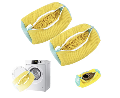 Kit 2 Saci pentru Spalarea Incaltamintei, Inchidere Sigura, Reutilizabili, 4 Huse pentru protectie incaltaminte, QUANDES®, Galben