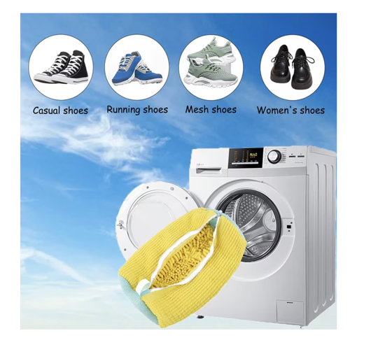 Poza cu Kit 2 Saci pentru Spalarea Incaltamintei, Inchidere Sigura, Reutilizabili, 4 Huse pentru protectie incaltaminte, QUANDES®, Galben