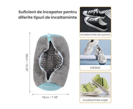 Poza cu Kit 2 Saci pentru Spalarea Incaltamintei, Inchidere Sigura, Reutilizabili, 4 Huse pentru protectie incaltaminte, QUANDES®, gri