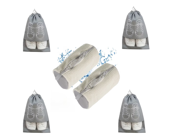 Imagine Kit 2 Saci pentru Spalarea Incaltamintei, Inchidere Sigura, Reutilizabili, 4 Huse pentru protectie incaltaminte, QUANDES®, Crem