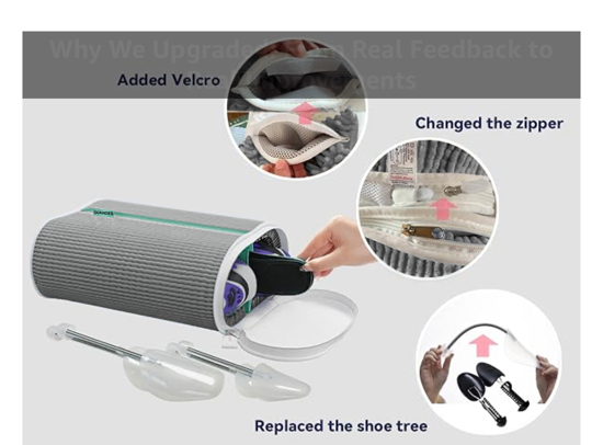 Poza cu Kit 2 Saci pentru Spalarea Incaltamintei, Compartiment dublu, Reutilizabili, QUANDES®, 4 Set sanuri pantofi cu arc flexibil, Marimea 35 - 39, 40-47, Gri, 4 Huse protectie incaltaminte