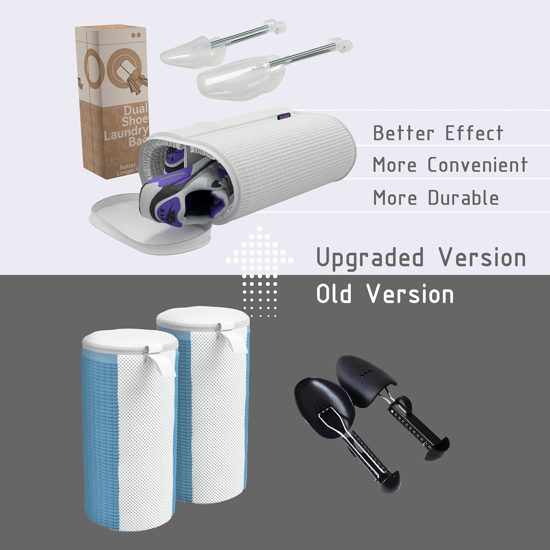 Poza cu Kit 2 Saci pentru Spalarea Incaltamintei, Compartiment dublu, Reutilizabili, QUANDES®, 4 Set sanuri pantofi cu arc flexibil, Marimea 35 - 39, 40-47, Alb, 4 Huse protectie incaltaminte