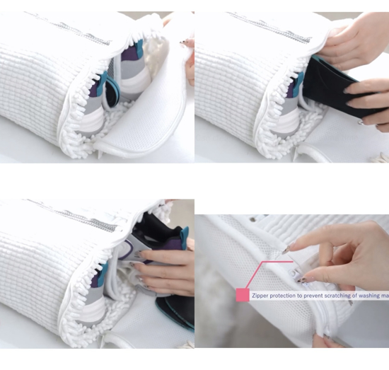 Poza cu Kit 1 Sac pentru Spalarea Incaltamintei, Compartiment dublu, Reutilizabili, QUANDES®, 2 Set sanuri pantofi cu arc flexibil, Marimea 35 - 39, 40-47, Alb, 2 Huse protectie incaltaminte