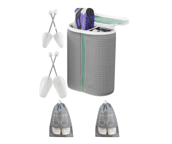 Imagine Kit 1 Sac pentru Spalarea Incaltamintei, Compartiment dublu, Reutilizabili, QUANDES®, 2 Set sanuri pantofi cu arc flexibil, Marimea 35 - 39, 40-47, Gri, 2 Huse protectie incaltaminte