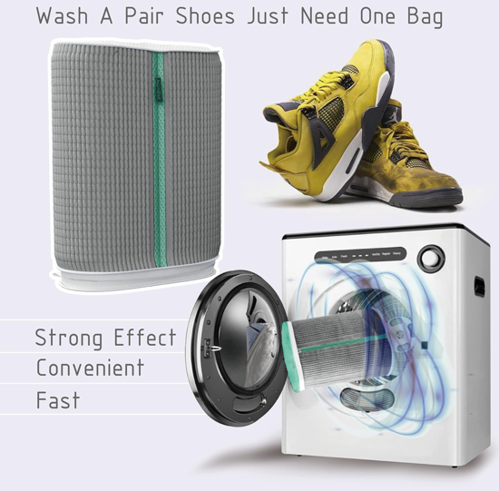 Poza cu Kit 1 Sac pentru Spalarea Incaltamintei, Compartiment dublu, Reutilizabili, QUANDES®, 2 Set sanuri pantofi cu arc flexibil, Marimea 35 - 39, 40-47, Gri, 2 Huse protectie incaltaminte