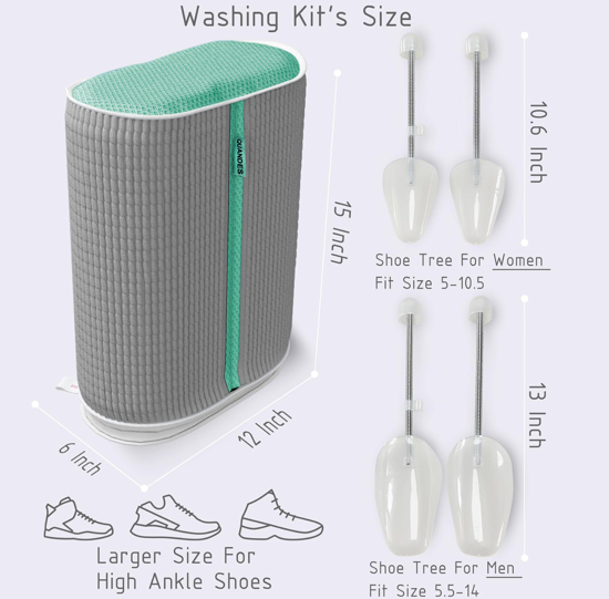 Poza cu Kit 1 Sac pentru Spalarea Incaltamintei, Compartiment dublu, Reutilizabili, QUANDES®, 2 Set sanuri pantofi cu arc flexibil, Marimea 35 - 39, 40-47, Gri, 2 Huse protectie incaltaminte