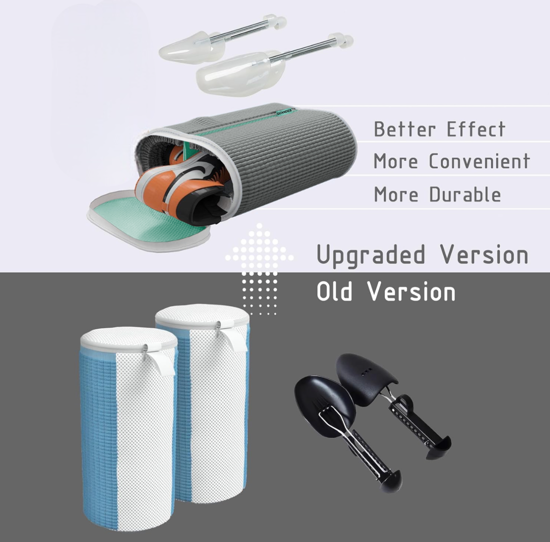 Poza cu Kit 1 Sac pentru Spalarea Incaltamintei, Compartiment dublu, Reutilizabili, QUANDES®, 2 Set sanuri pantofi cu arc flexibil, Marimea 35 - 39, 40-47, Gri, 2 Huse protectie incaltaminte