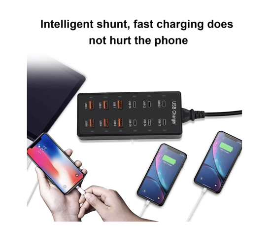 Poza cu Kit Statie de Incarcare USB 60W 12 in 1, 6 USB-C si 6 USB-A, Incarcare Ultrarapida, 5V 2.4A, 1 cablu date C-C- 5A 1-8m, 1 USB-C-A, Universal, pentru Telefon mobil, Tableta, Baterie externa