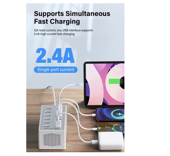 Imagine Statie de incarcare fast 60W, smart, ventilator cu 12 porturi USB 5V 20A, QUANDES®