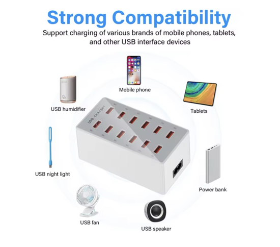 Poza cu Statie de incarcare fast 60W, smart, ventilator cu 12 porturi USB 5V 20A, QUANDES®