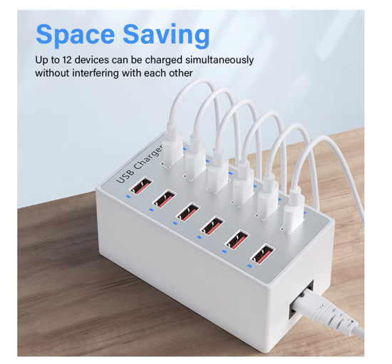 Poza cu Statie de incarcare fast 60W, smart, ventilator cu 12 porturi USB 5V 20A, QUANDES®