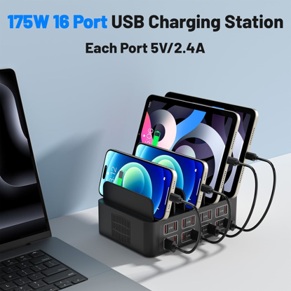 Statie de incarcare rapida 150W/35A, QUANDES, organizator de incarcatoare multiple cu 16 porturi USB, 8 USB-C / 8USB-A, compatibil cu telefon mobil, iPad, tableta Android, fara cablu