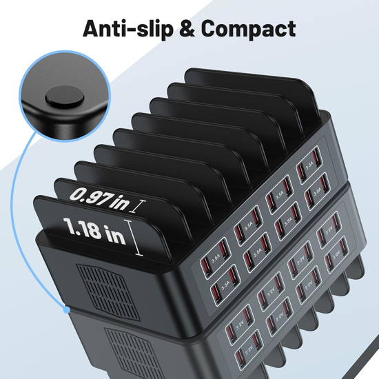 Poza cu Statie de incarcare rapida 150W/35A, QUANDES, organizator de incarcatoare multiple cu 16 porturi USB, 8 USB-C / 8USB-A, compatibil cu telefon mobil, iPad, tableta Android, fara cablu