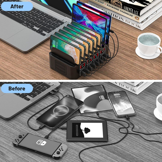 Poza cu Statie de incarcare rapida 150W/35A, QUANDES, organizator de incarcatoare multiple cu 16 porturi USB, 8 USB-C / 8USB-A, compatibil cu telefon mobil, iPad, tableta Android, fara cablu