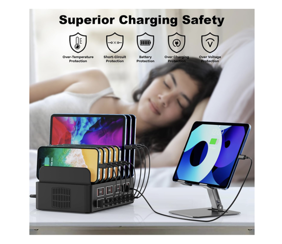 Poza cu Statie de incarcare rapida 150W/35A, QUANDES, organizator de incarcatoare multiple cu 16 porturi USB, 8 USB-C / 8USB-A, compatibil cu telefon mobil, iPad, tableta Android, fara cablu