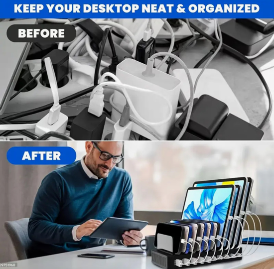 Poza cu Statie de Incarcare rapid multi-USB de 240W, GaN PD cu 10 porturi, 2 porturi 100W, 4 porturi 30W, 4 porturi USB-A de 18W, pentru MacBook, iPhone 16, 15, iPad, Samsung, tableta, laptop