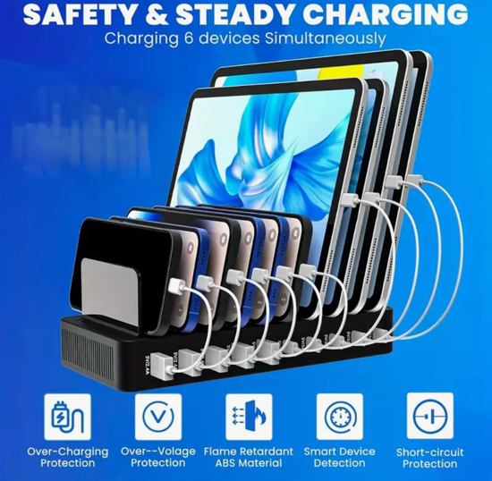 Poza cu Statie de Incarcare rapid multi-USB de 240W, GaN PD cu 10 porturi, 2 porturi 100W, 4 porturi 30W, 4 porturi USB-A de 18W, pentru MacBook, iPhone 16, 15, iPad, Samsung, tableta, laptop