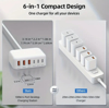Imagine Statie de incarcare rapida cu 6 porturi GaN de 100W, Incarcator USB C, pentru dispozitive multiple, adaptor de alimentare cu priza pentru toate iPhone 16 15, 14, 13, iPad Samsung, Android, Alb
