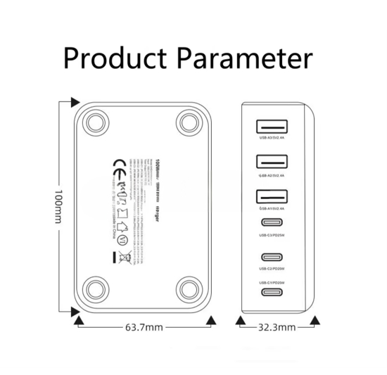 Poza cu Statie de incarcare rapida cu 6 porturi GaN de 100W, Incarcator USB C, pentru dispozitive multiple, adaptor de alimentare cu priza pentru toate iPhone 16 15, 14, 13, iPad Samsung, Android, Alb